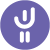 white DSP icon for advocacy on purple circle